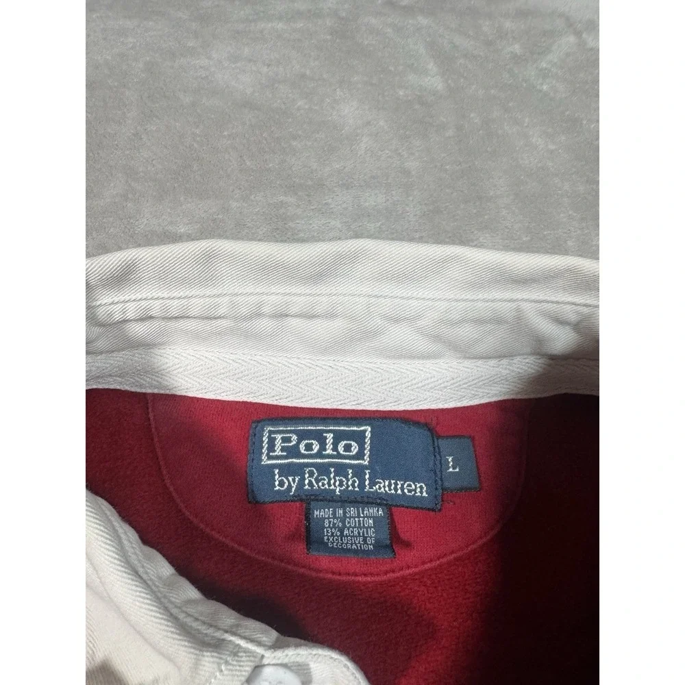 Vintage Polo Ralph Lauren Rugby Shirt Size Large Red Blue Black Stripes Preppy